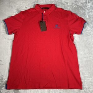 Roberto Cavalli Shirt Mens Large Red Slim Woven Polo Logo Preppy
